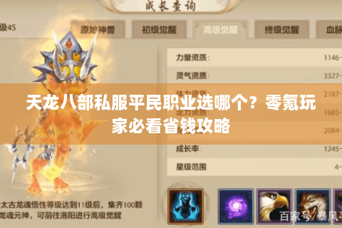 天龙八部私服平民职业选哪个？零氪玩家必看省钱攻略