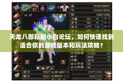 天龙八部私服小白论坛,如何快速找到适合你的游戏版本和玩法攻略? 天龙八部私服小白论坛,如何快速找到适合你的游戏版本和玩法攻略?