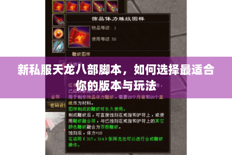 新私服天龙八部脚本，如何选择最适合你的版本与玩法
