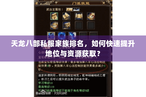 天龙八部私服家族排名，如何快速提升地位与资源获取？